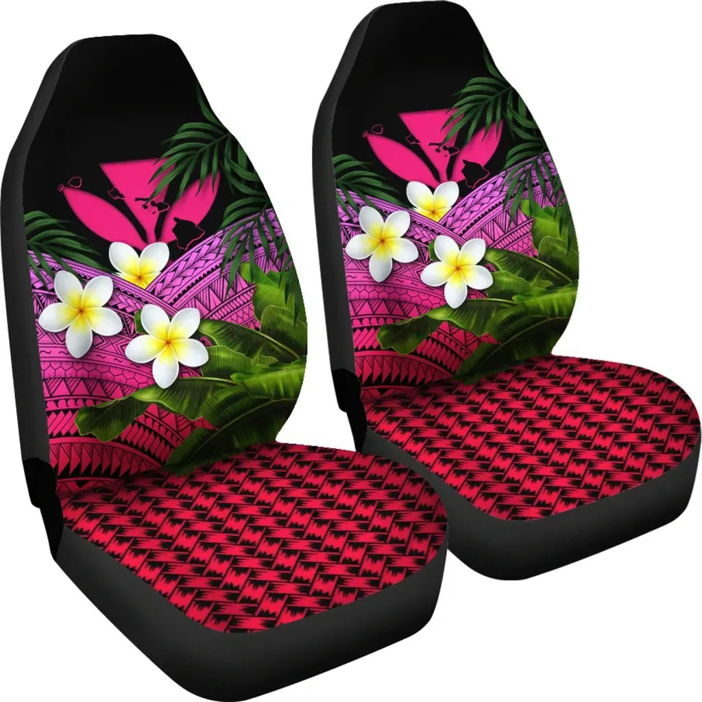 Kanaka Maoli Hawaiian Car Seat Covers Polynesian Plumeria Banana Leaves Pink