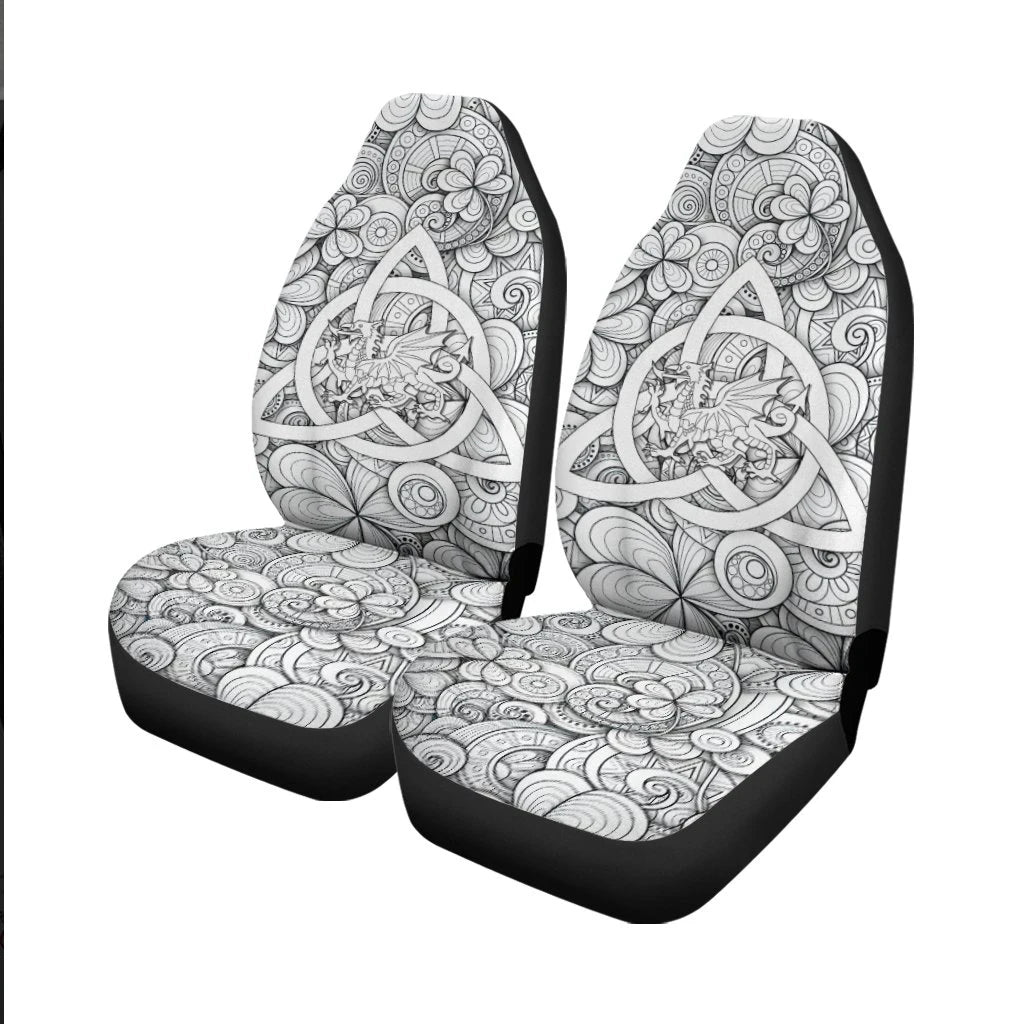 Celtic Wales Car Seat Cover Dragon White Wales With Triquetra Celtic Symbol