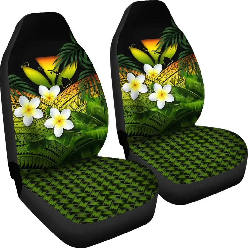 Kanaka Maoli Hawaiian Car Seat Covers Polynesian Plumeria Banana Leaves Reggae