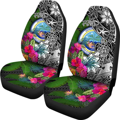 Federated States Of Micronesia Car Seat Covers Turtle Plumeria Banana Leaf