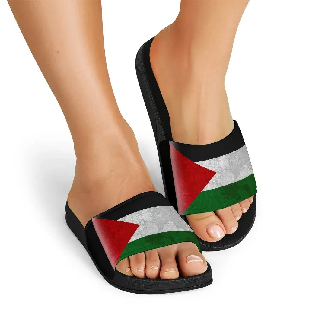 Palestine Flag Slide Sandals Coat Of Arms