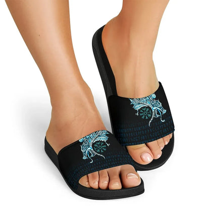 Viking Slide Sandals Raven Tattoo And Vegvisir