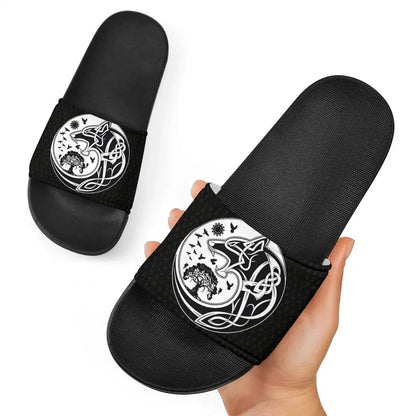 Viking Slide Sandals Wolf Tattoo