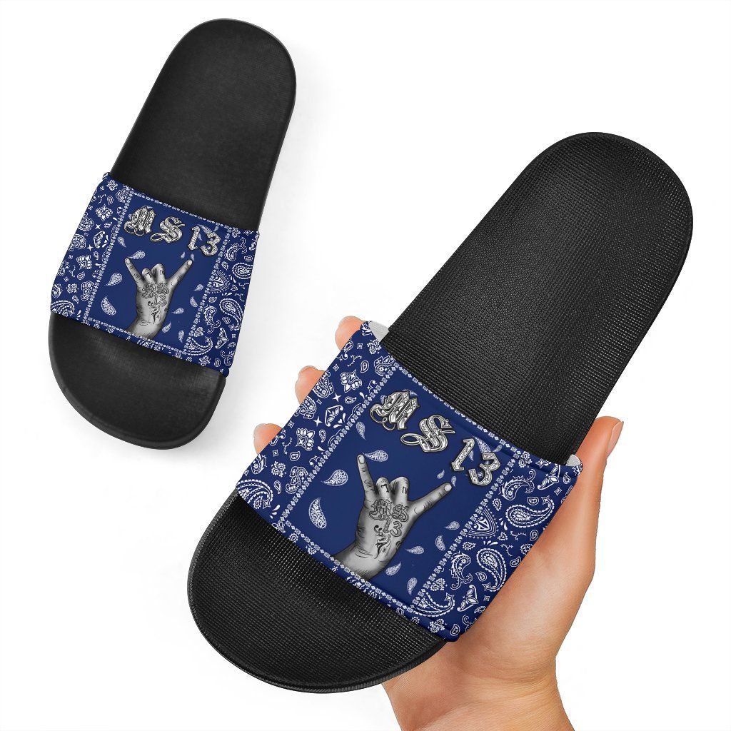 MS 13 Slide Sandals Blue Bandana