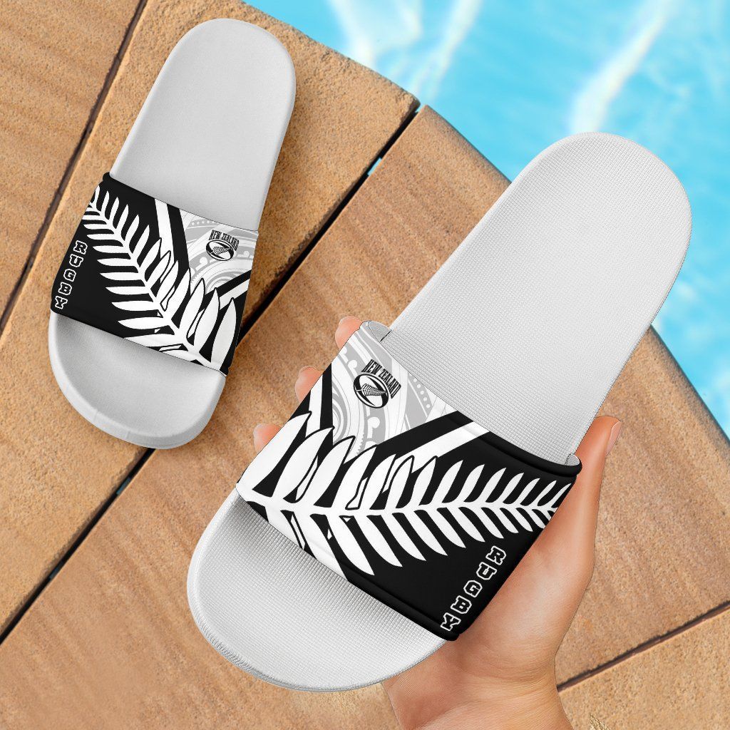 New Zealand Rugby White Slide Sandals New Zealand Fern & Maori Patterns
