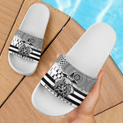 Celtic Brittany Slide Sandals Brittany Flag With Stoat Ermine and Triskelion Symbols
