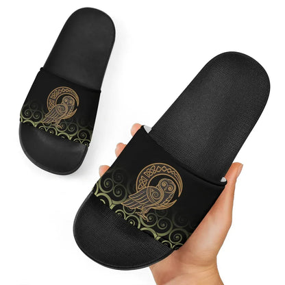 Slide Sandals Owl Celtic On Triskels Background