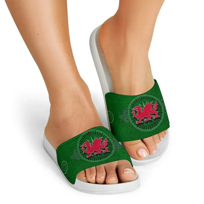 Wales Celtic Slide Sandals Celtic Compass With Welsh Dragon