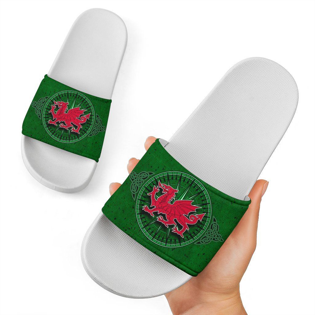 Wales Celtic Slide Sandals Celtic Compass With Welsh Dragon