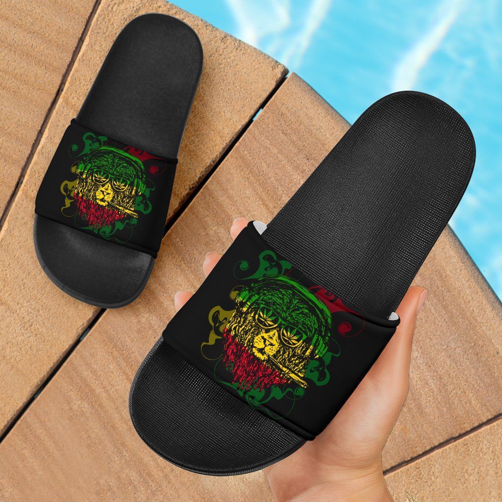 Ethiopia Slide Sandals Ethiopia Coat of Arms With Lion Reggae