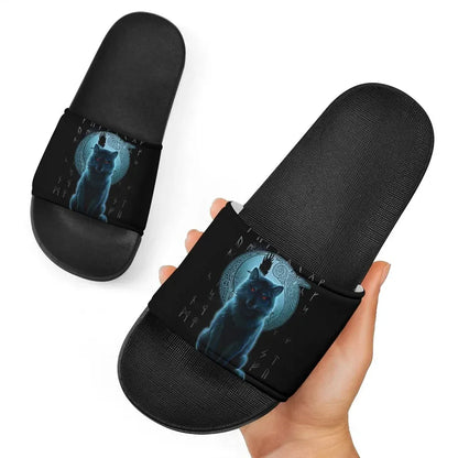 Slide Sandals Fenrir Viking Wolf And Moon