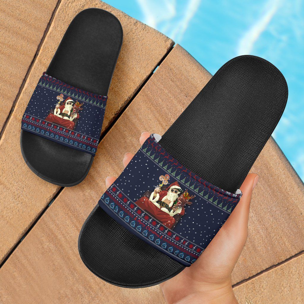 Celtic Ugly Christmas Slide Sandals Gangster Santa with Reindeer
