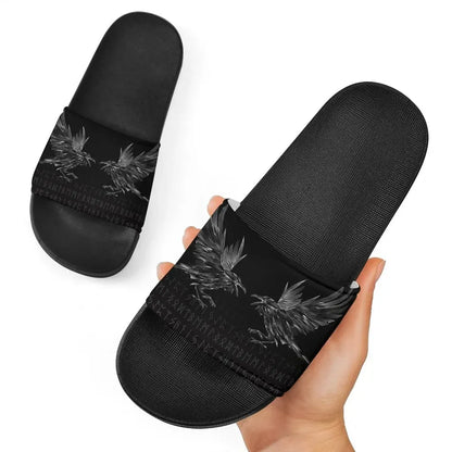 Vikings Slide Sandals Odin's Ravens Tattoo Style