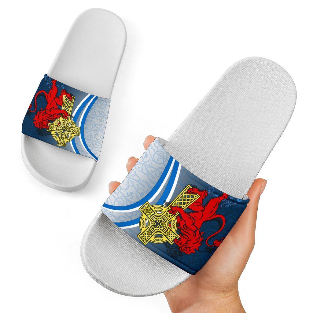 Scotland Slide Sandals Scottish Lion With Celtic Cross White