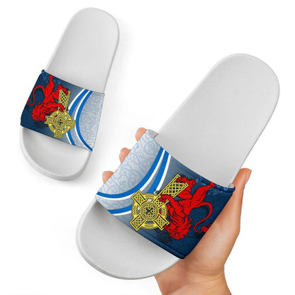 Scotland Slide Sandals Scottish Lion With Celtic Cross White