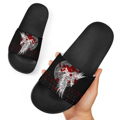 Viking Mystical Raven Tattoo Style Blood Slide Sandals