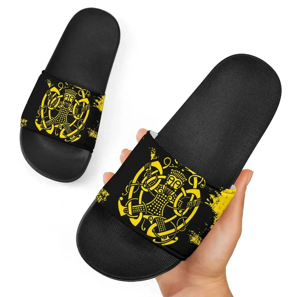 Viking Norse God Loki Knotwork Bound Slide Sandals