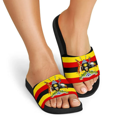 Uganda Pride Slide Sandals Uganda Flag with Grey Crowned Crane
