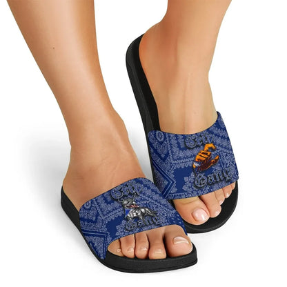 Crips Gang Bulldog Slide Sandals Blue Paisley