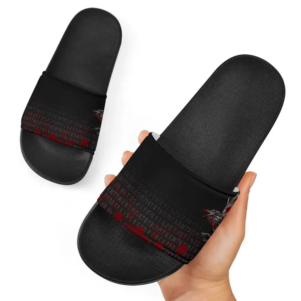 Vikings Slide Sandals Raven Tattoo Style Blood