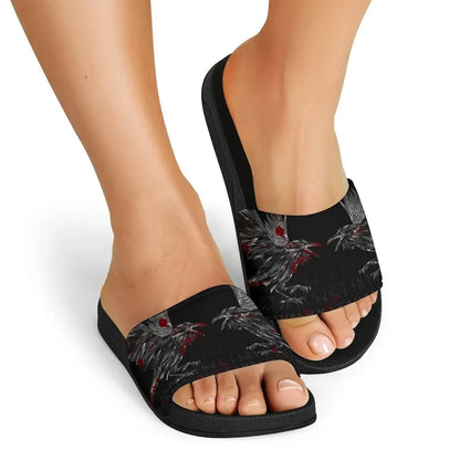 Vikings Slide Sandals Odin's Ravens Tattoo Style Blood
