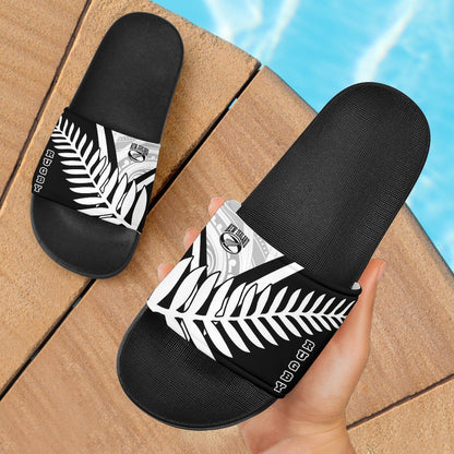 New Zealand Rugby Black Slide Sandals New Zealand Fern & Maori Patterns