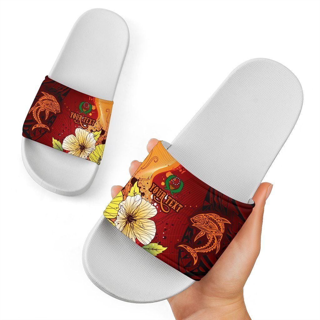 Pohnpei Custom Personalised Slide Sandals Tribal Tuna Fish