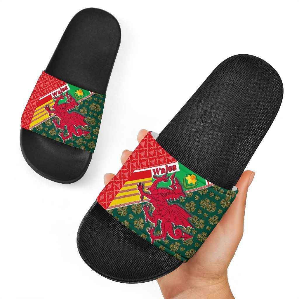 Celtic Wales Slide Sandals Cymru Dragon and Daffodils