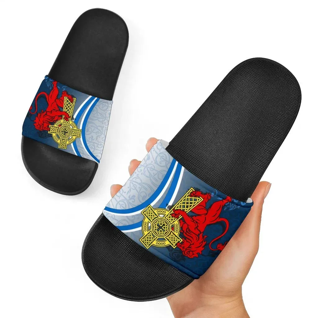 Scotland Slide Sandals Scottish Lion With Celtic Cross Black