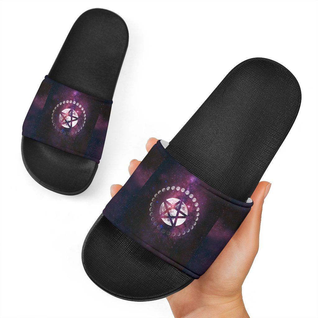 Celtic Wicca Slide Sandals Moon Phases Wicca with Pentagram