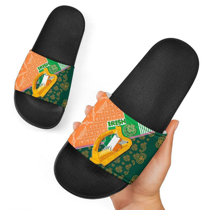 Celtic Ireland Slide Sandals Irish Shamrock with Traditional Harp