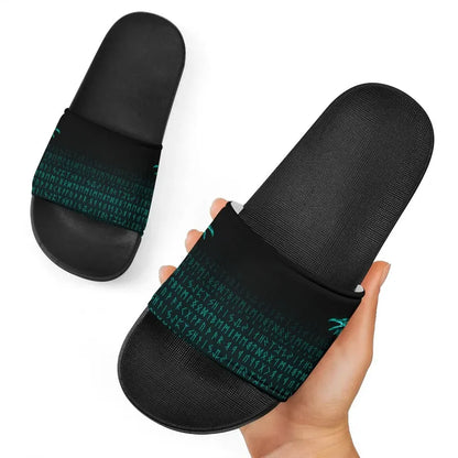 Vikings Slide Sandals Raven Tattoo Style Cyan