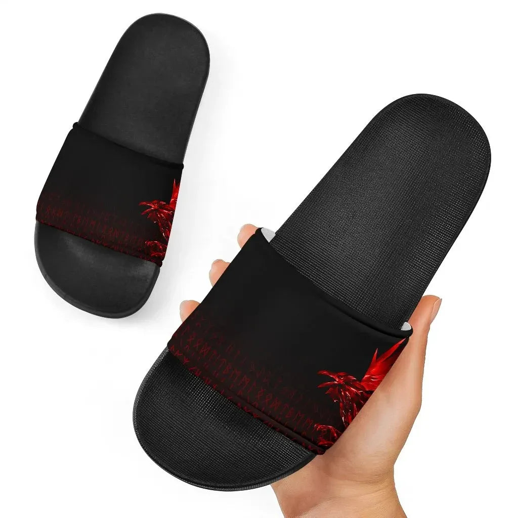 Vikings Slide Sandals Raven Tattoo Style Red