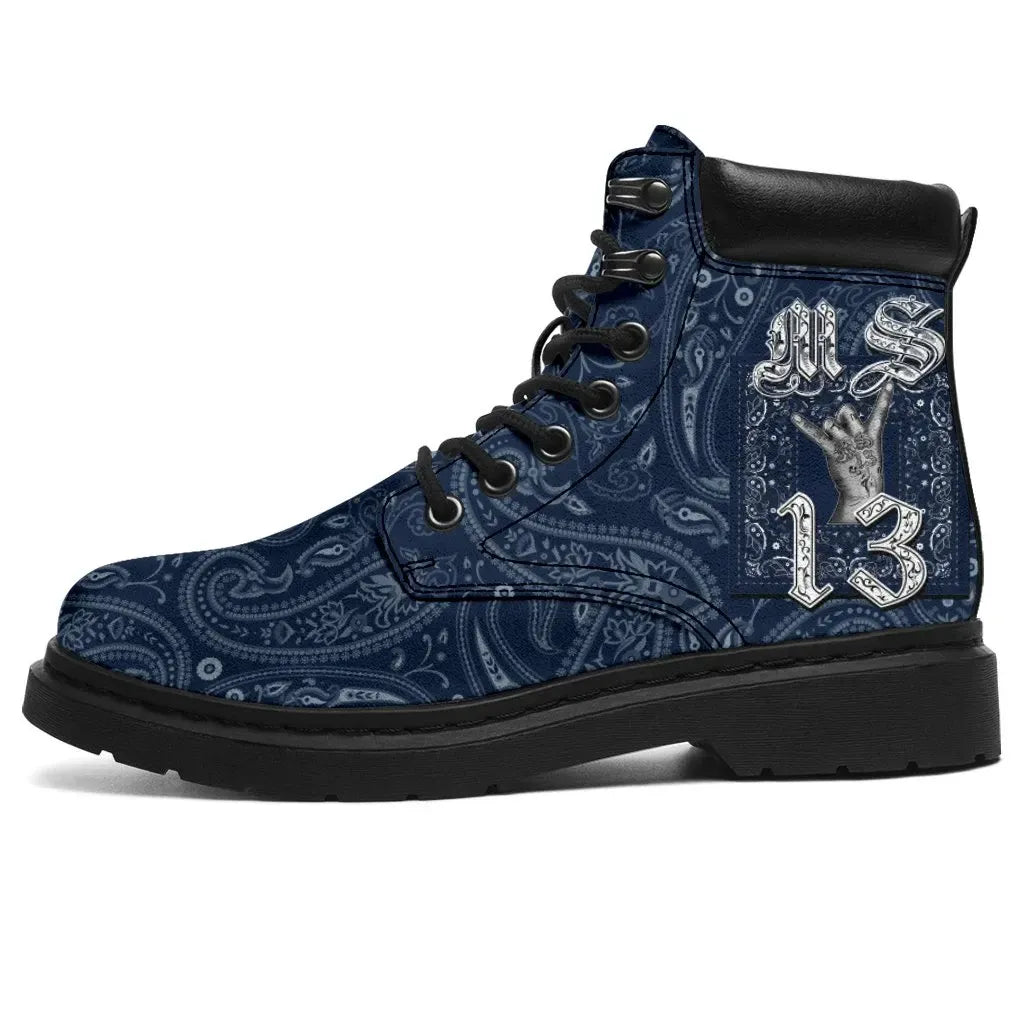 MS 13 Gang All Season Boot Blue Bandana Pattern
