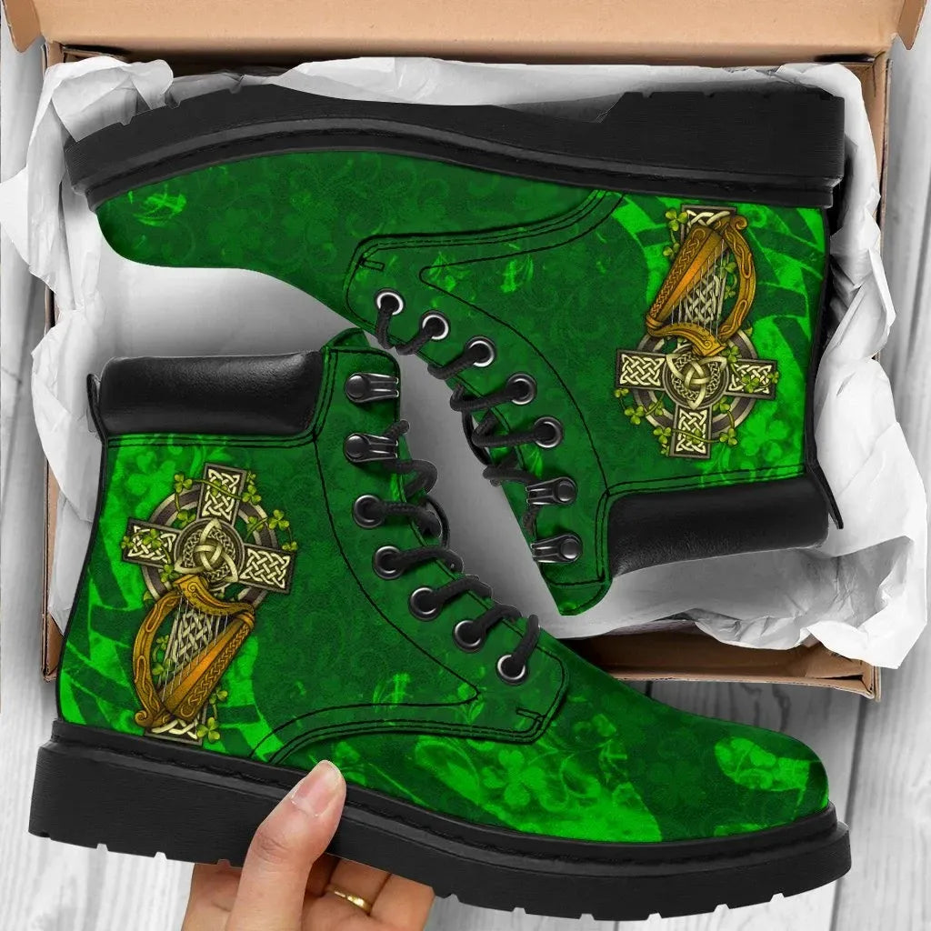 Ireland Celtic All Season Boots Ireland Coat Of Arms with Shamrock Patterns