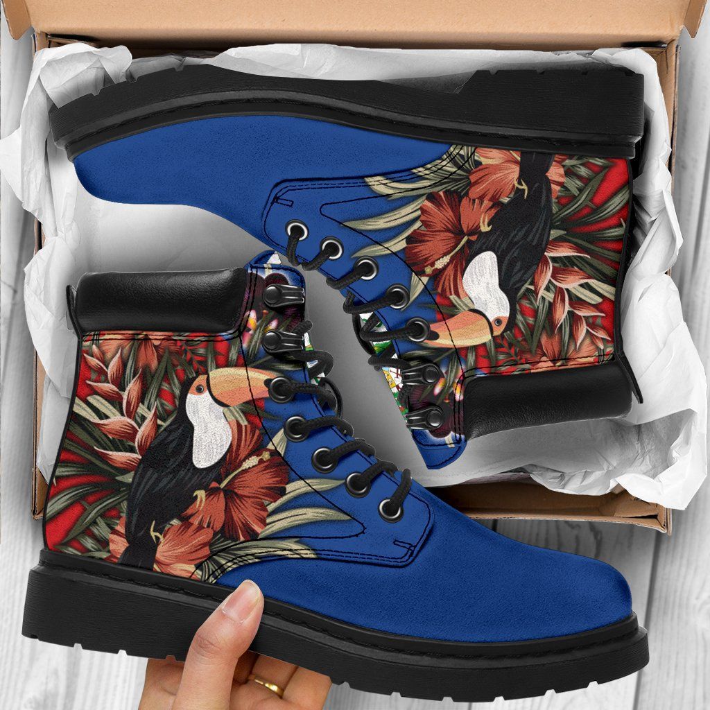 Belize All season Boots Belize National Flag with Toucan and Black Orchid