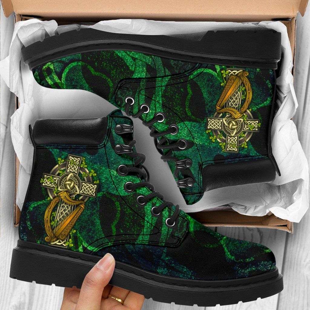 Ireland Celtic All Season Boots Ireland Coat Of Arms with Celtic Cross