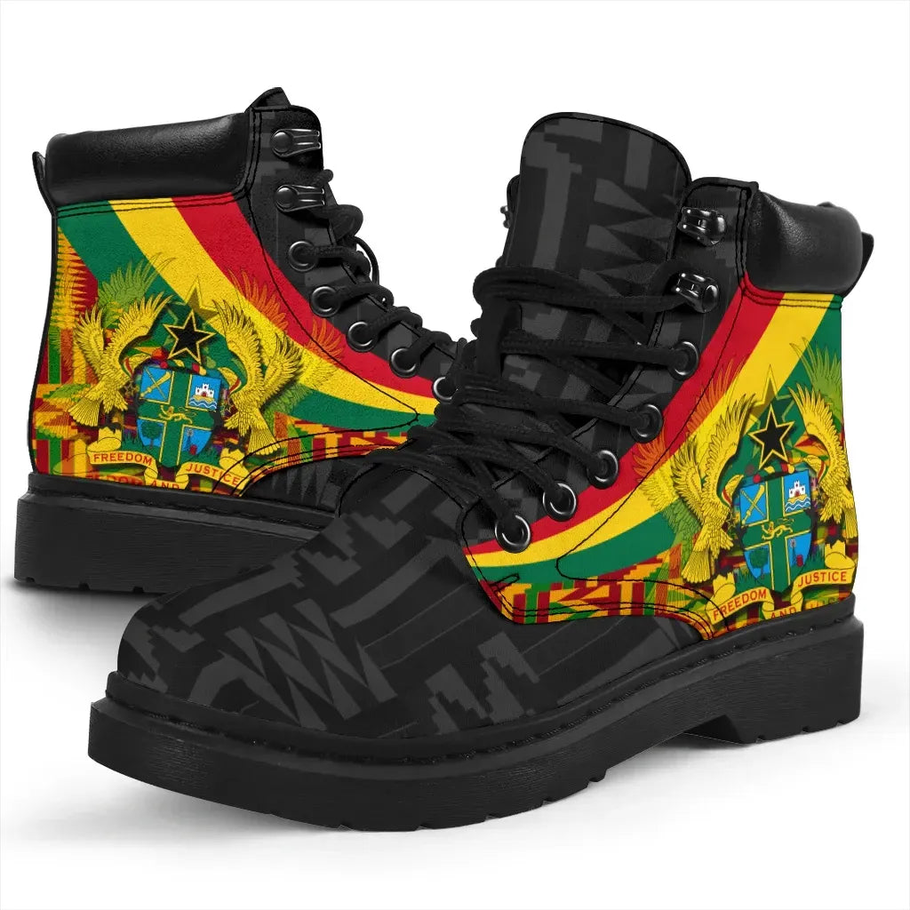 Ghana All season Boots Ghana Coat Of Arms and Kente Patterns