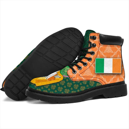 Celtic Ireland All Season Boots Irish Shamrock with Traditional Harp