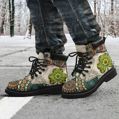 Celtic Vintage Ireland All Season Boots Celtic Blooming Flowers Mandala with Irish Shamrock