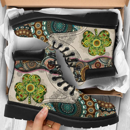 Celtic Vintage Ireland All Season Boots Celtic Blooming Flowers Mandala with Irish Shamrock