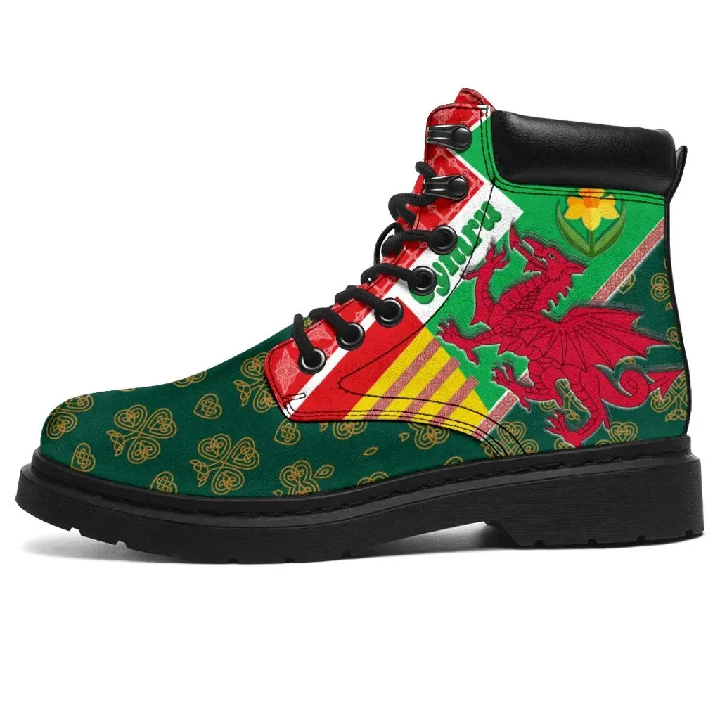 Celtic Wales All Season Boots Cymru Dragon and Daffodils