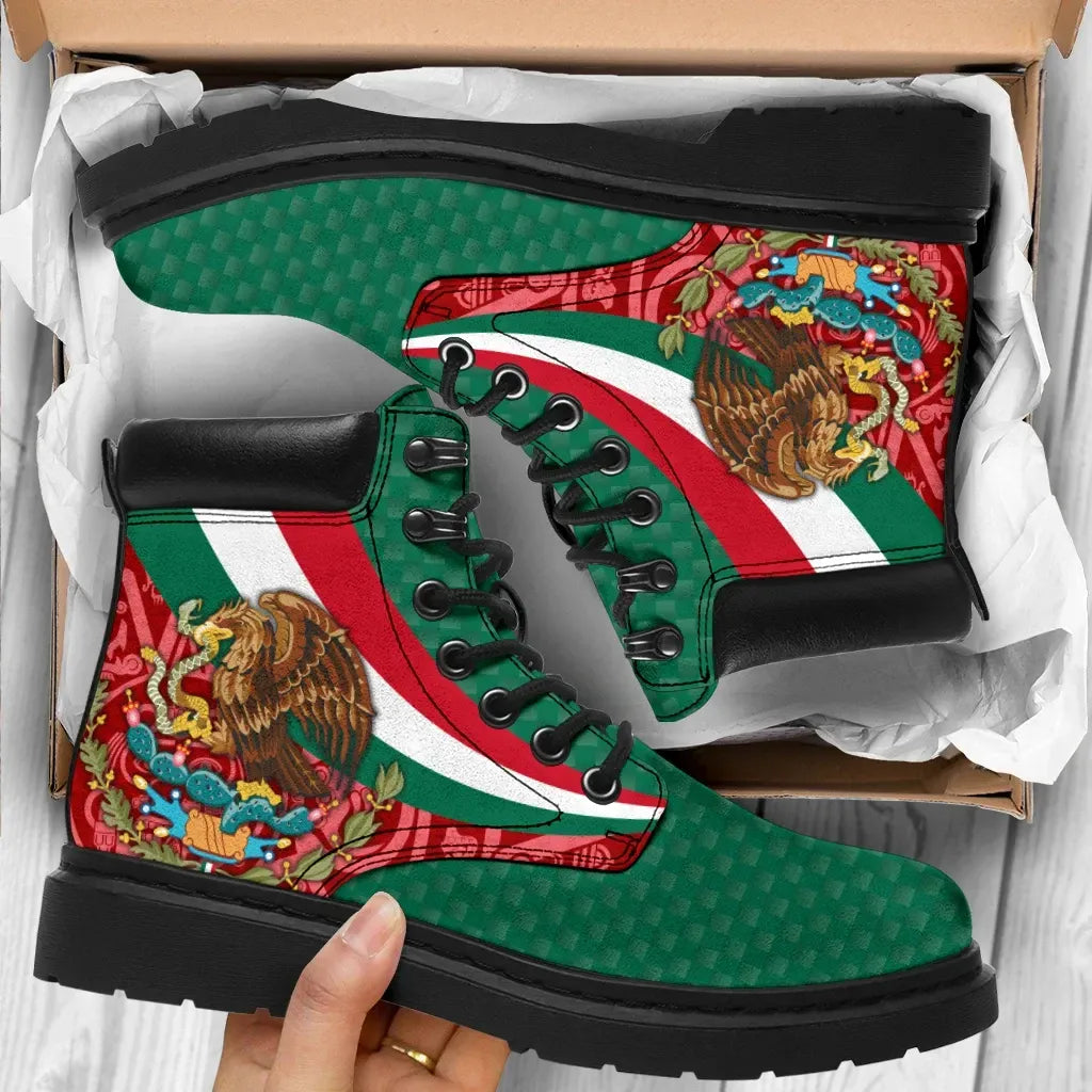 Mexico All season Boots Mexico Coat Of Arms With Aztec Patterns
