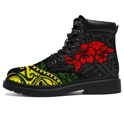 Hawaii All season Boots Polynesian Patterns With Hibiscus Flowers