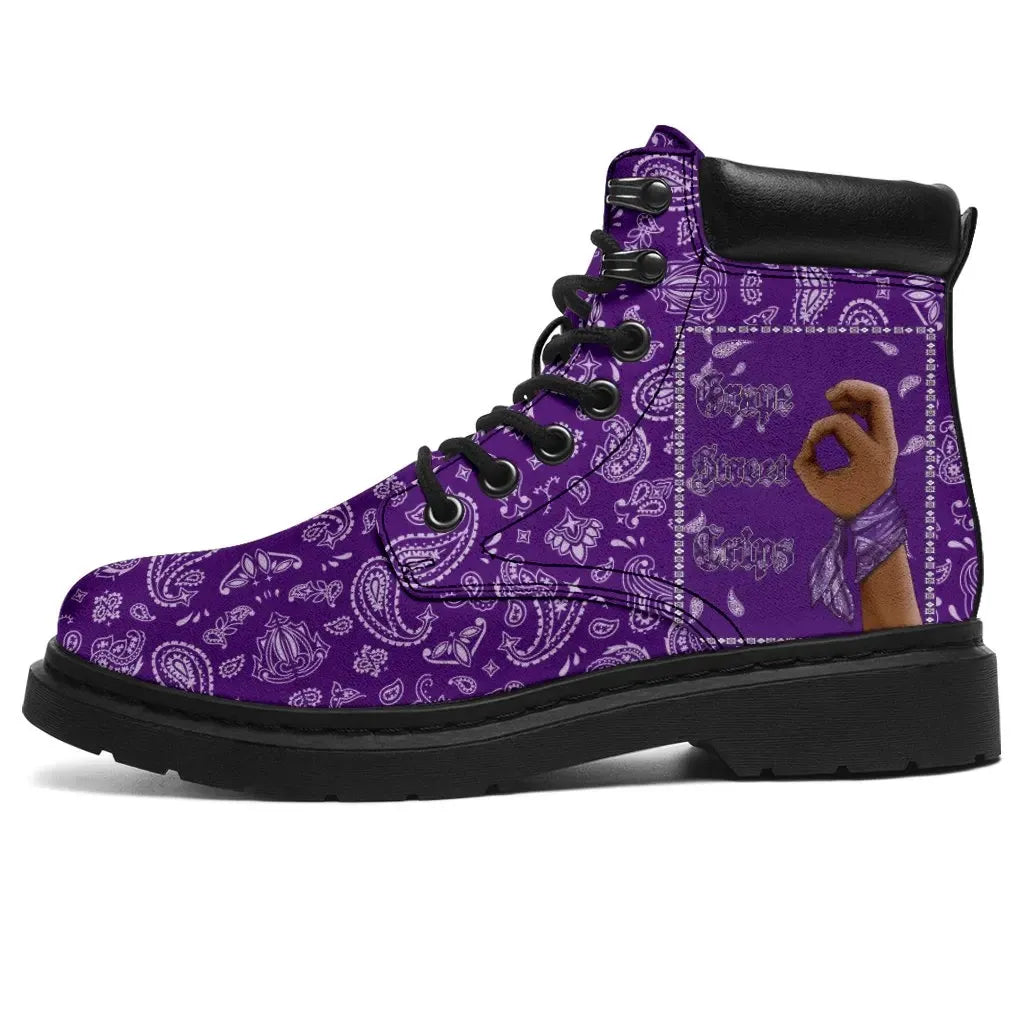 Grape Street Crips Gang Sign All Season Boots Purple Bandana