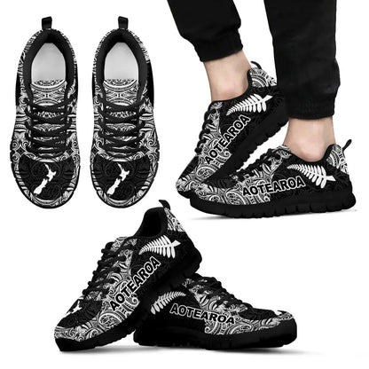 Aotearoa Sneakers Map and Silver Fern with Maori Pattern Cullinan Style T