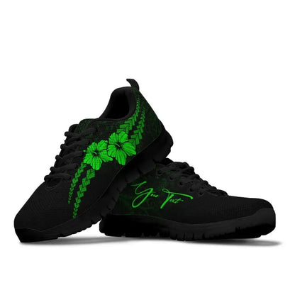 Custom Polynesian Sneakers Hibiscus Personal Signature Green