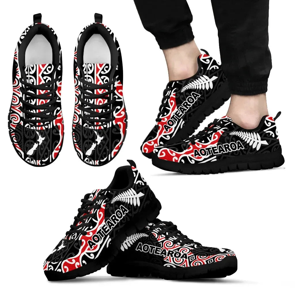 Aotearoa Sneakers Map and Silver Fern with Koru Pattern Cullinan Style T