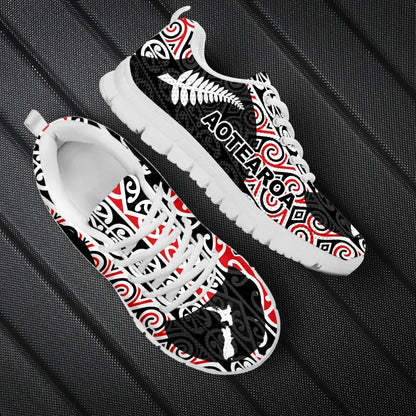 Aotearoa Sneakers Map and Silver Fern with Koru Pattern Cullinan Style T