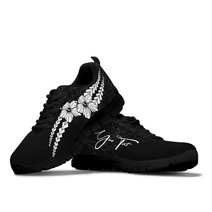 Custom Polynesian Sneakers Hibiscus Personal Signature White